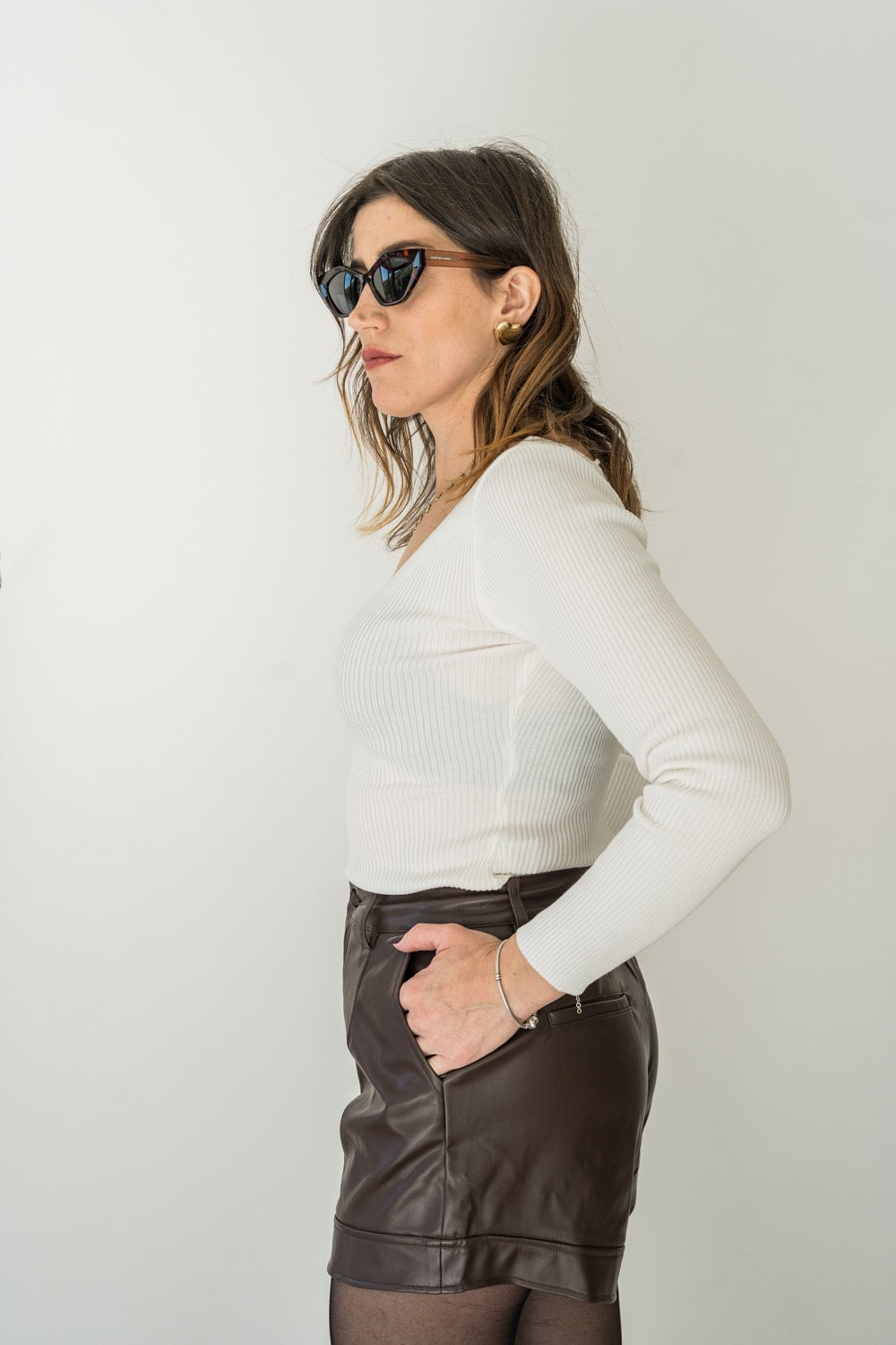 SHORTS ECOPELLE MARRONE