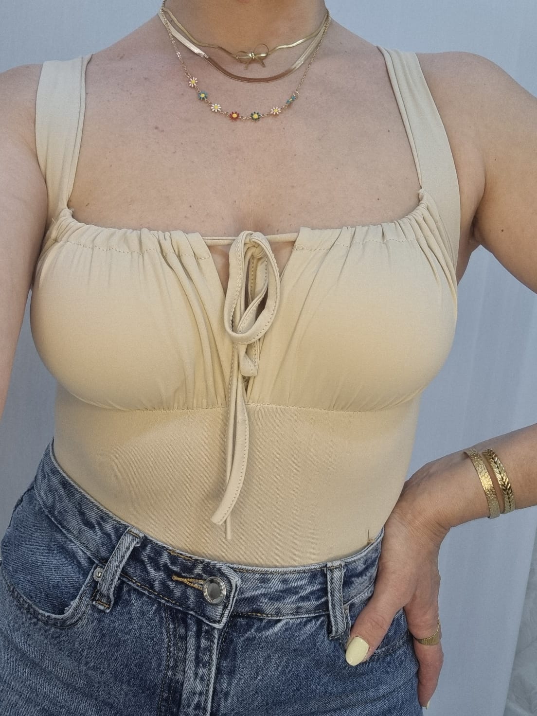 BODY CON COPPETTA E LACCI•BEIGE