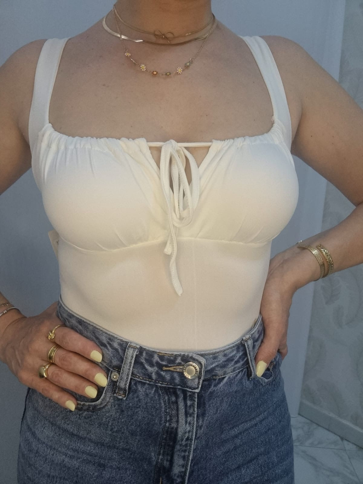 BODY CON COPPETTA E LACCI•BIANCO