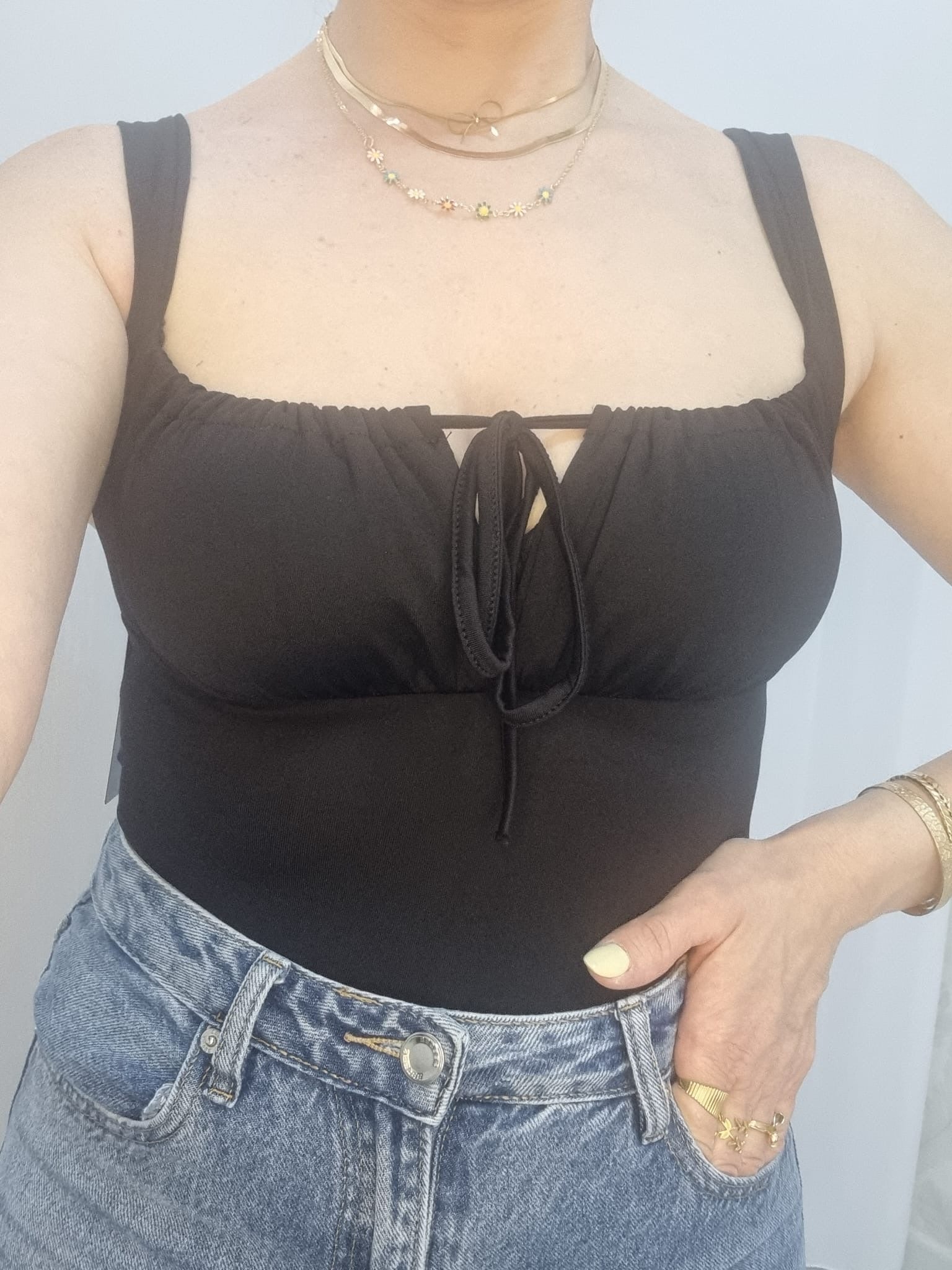 BODY CON COPPETTA E LACCI•NERO