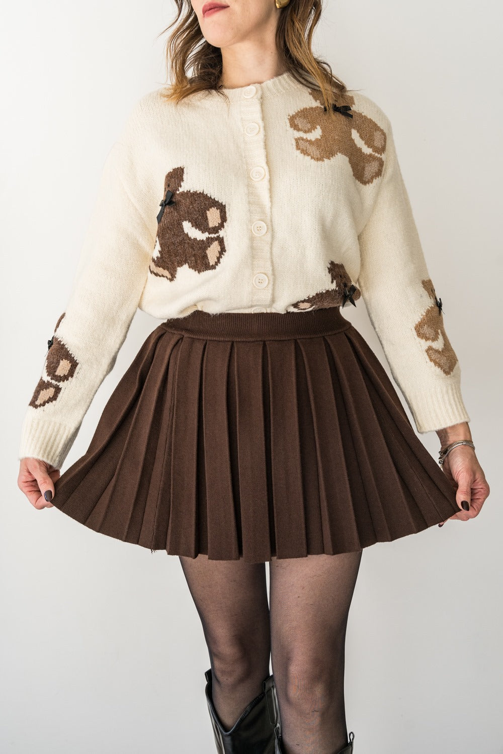 GONNA IN MAGLIA A PIEGHE MARRONE