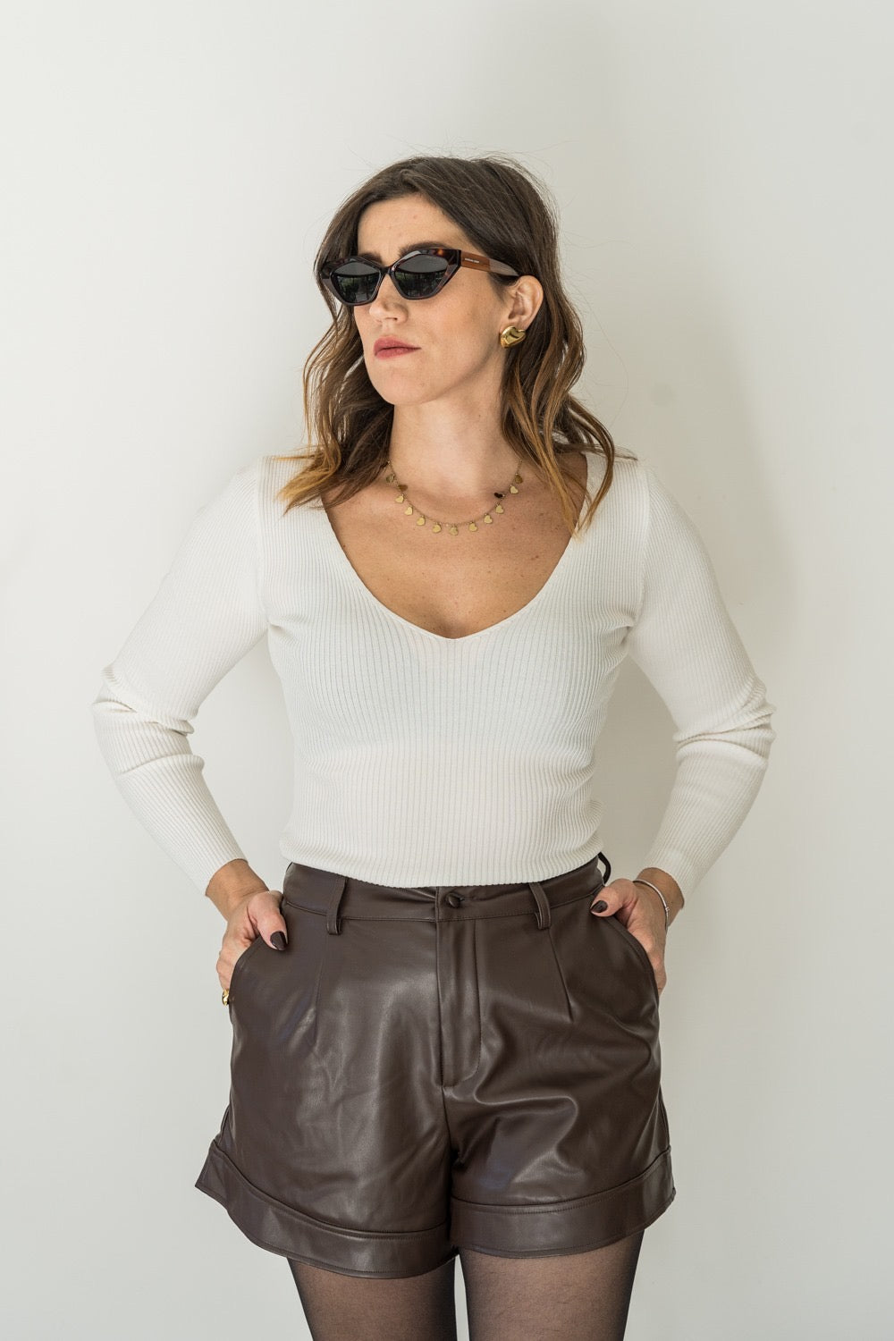 SHORTS ECOPELLE MARRONE