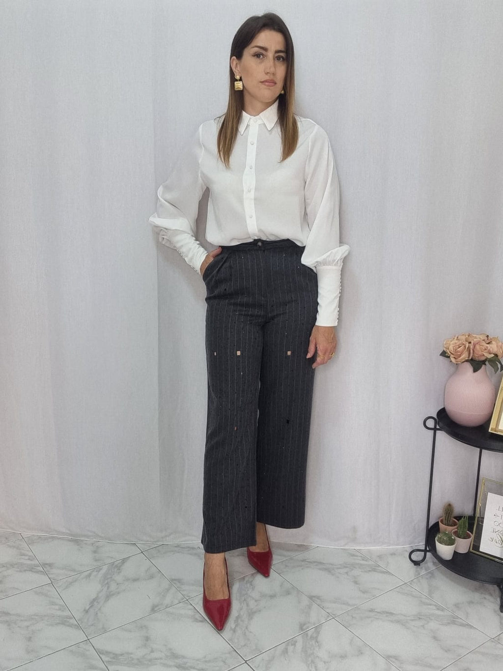 PANTALONE PALAZZO CON BRILLANTINI