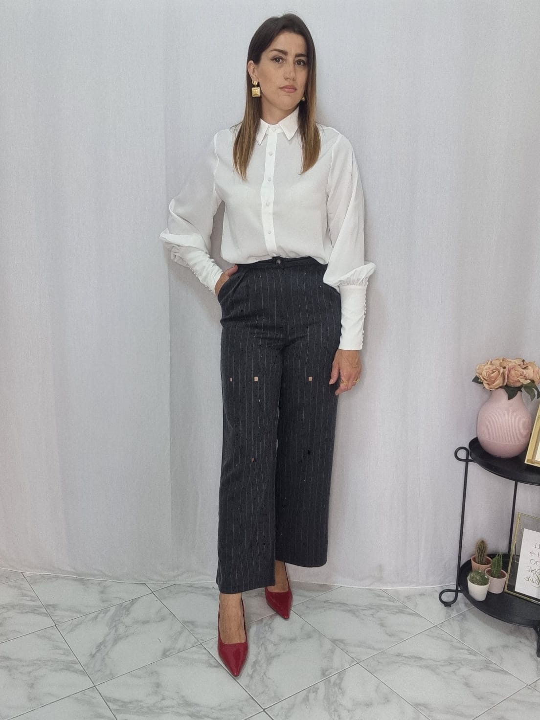 PANTALONE PALAZZO CON BRILLANTINI