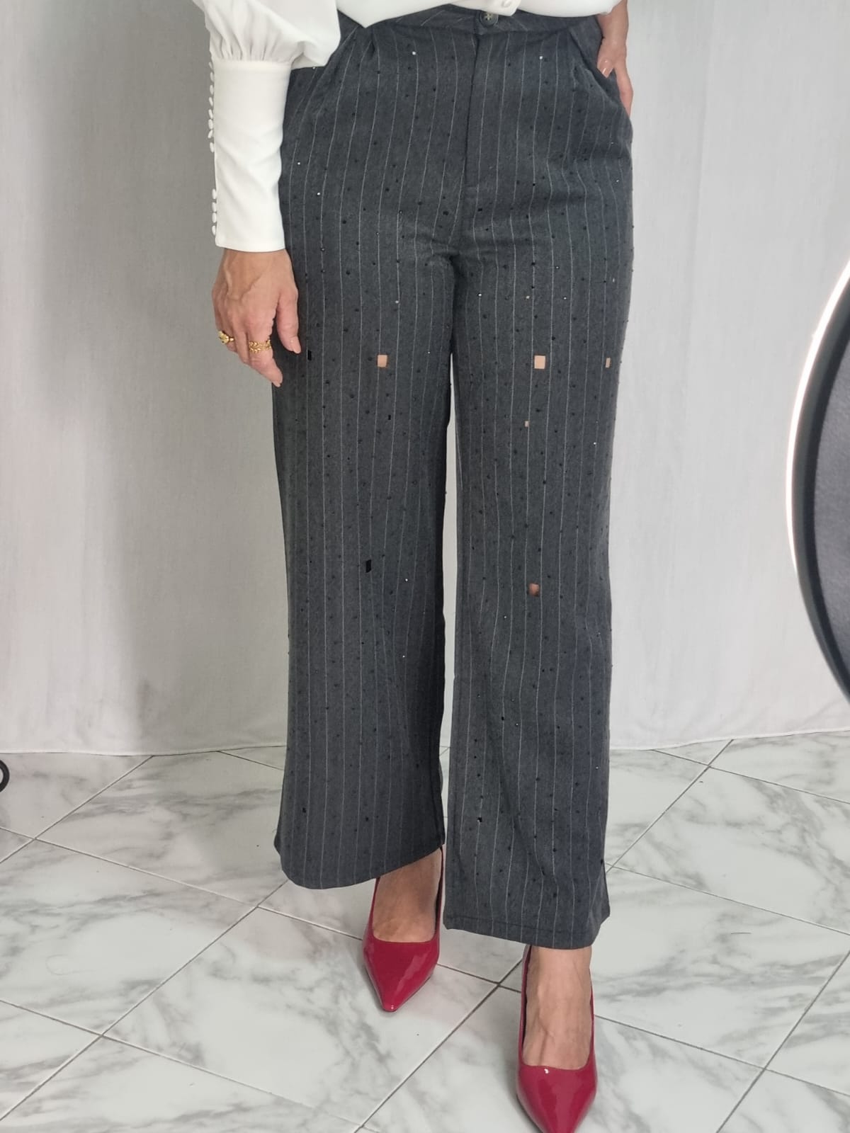 PANTALONE PALAZZO CON BRILLANTINI