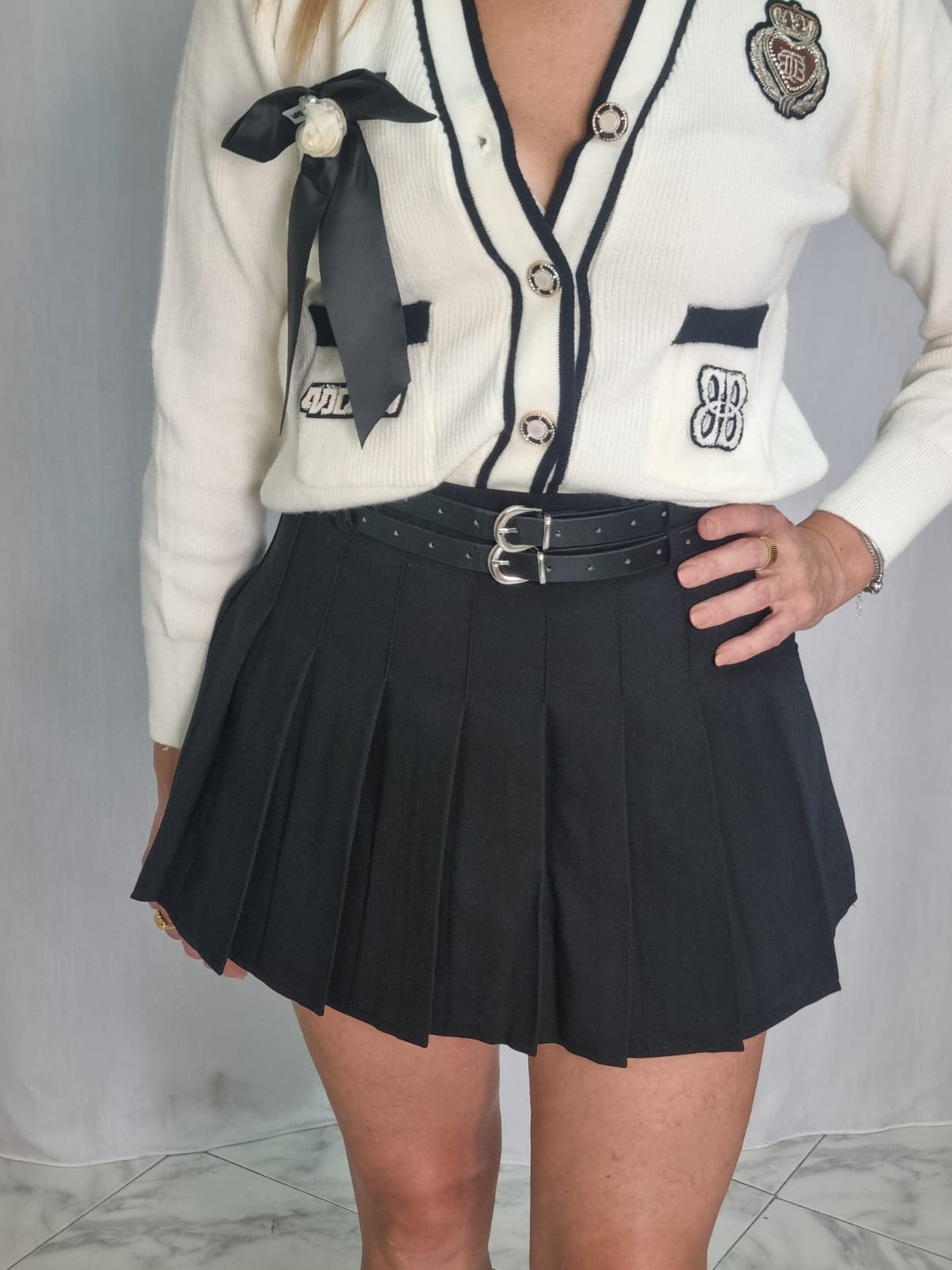 PANTAGONNA A PIEGHE CON DOPPIO CINTURINO